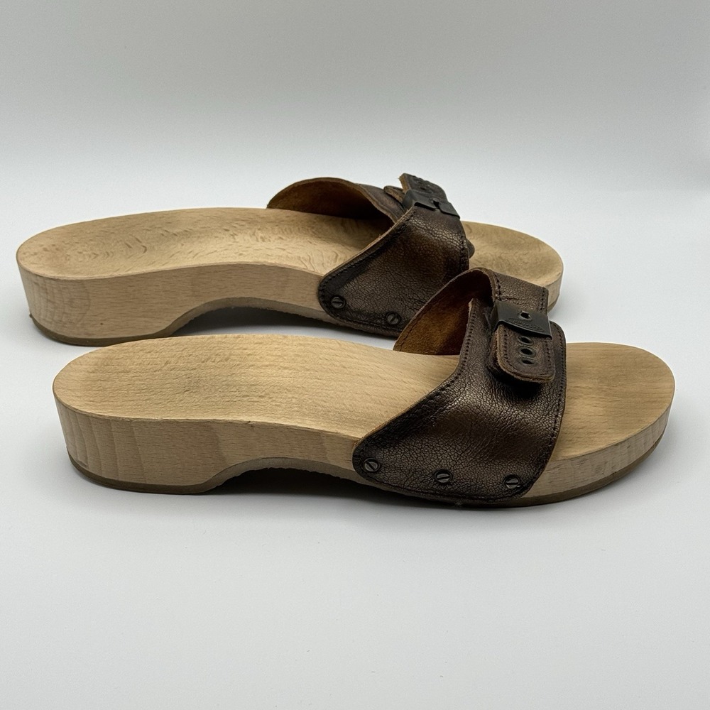 Vintage Dr Scholl's Original Wooden Exercise Sandals Brown  Leather Women's 9 - Picture 3 of 9